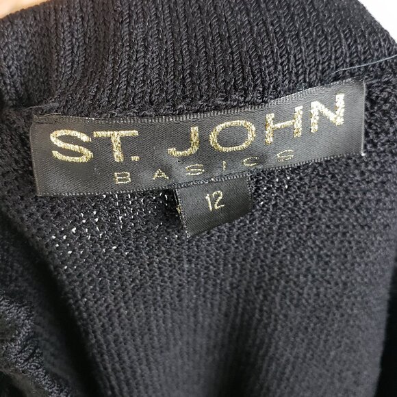 ST. JOHN Santana Knit Maxi Skirt Black Stretch Pull-on Back Slit size 12 Preppy - Picture 3 of 7